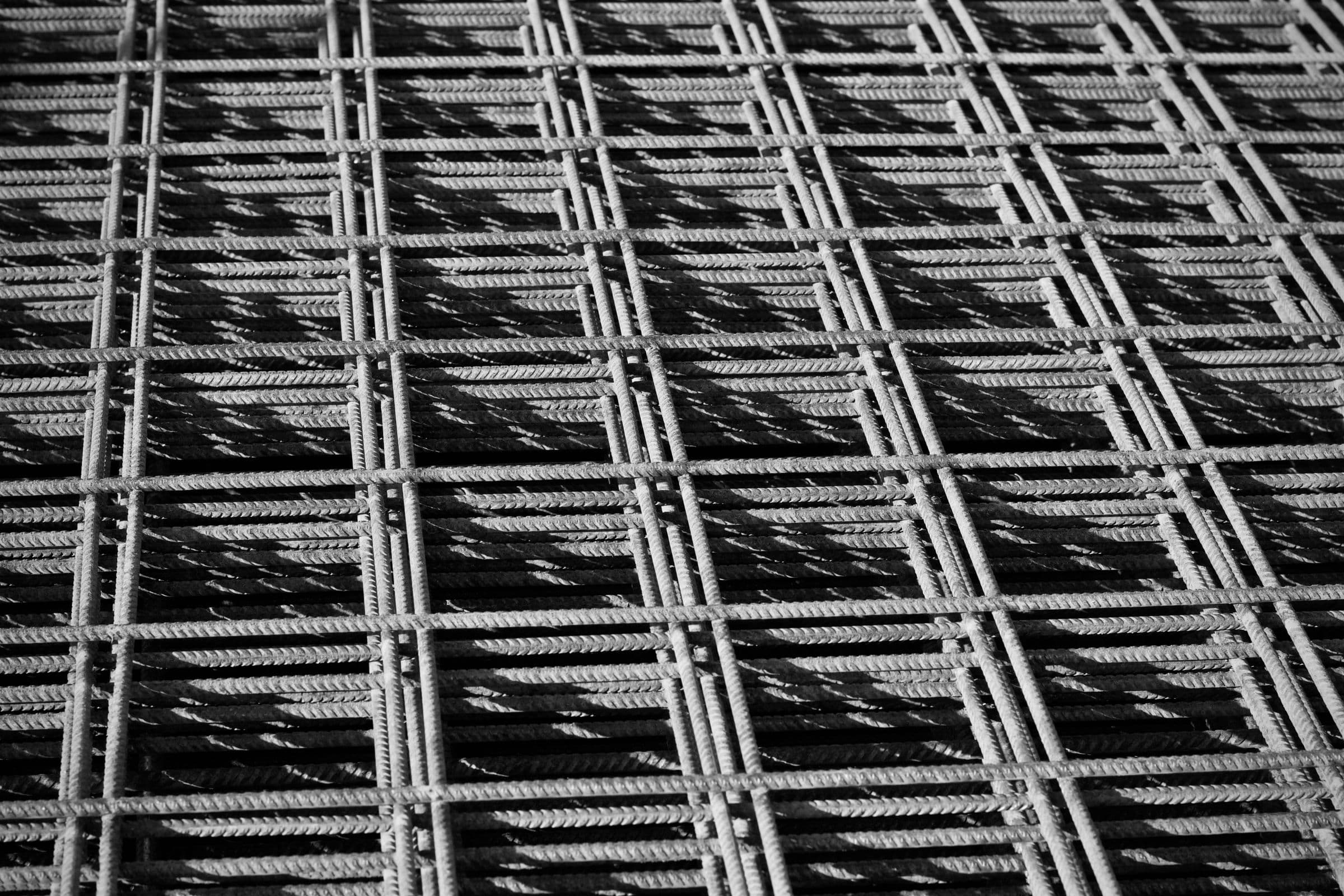 Reinforcement steel grid laid out on a construction site